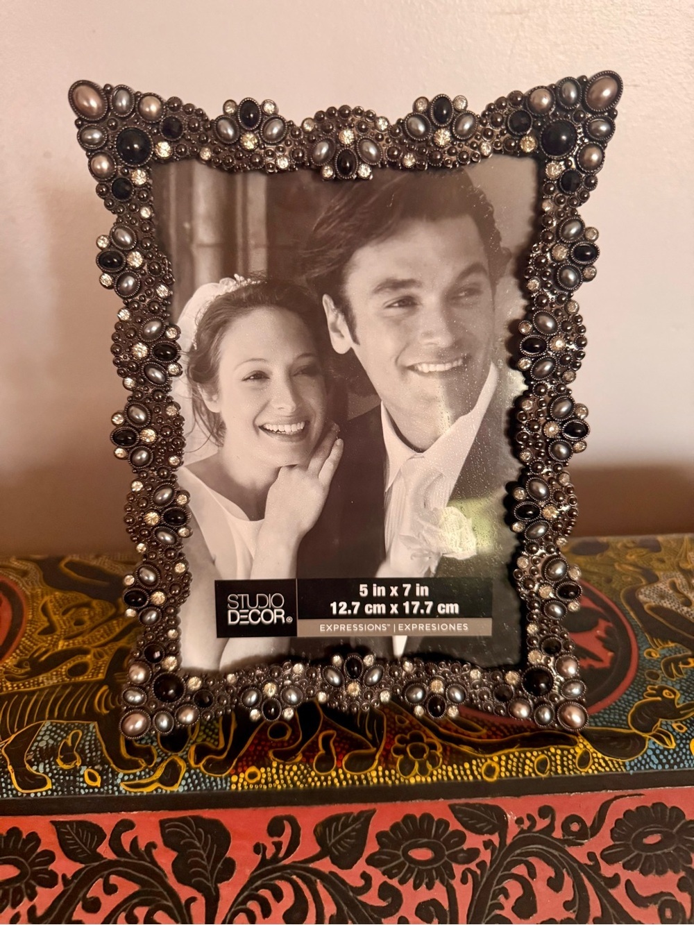 Jeweled Picture Frame 5x7 Heavy Ornate Rhinestone Pearl Vintage Style